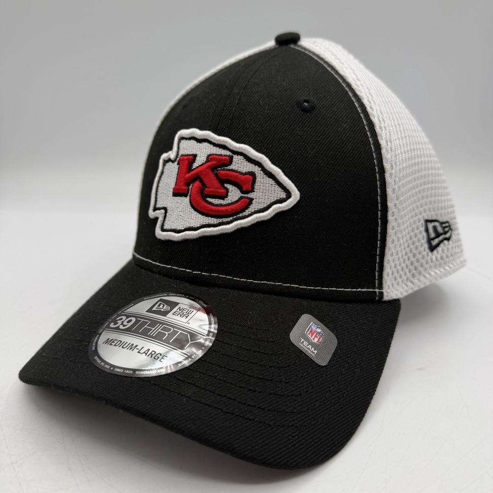 New Era 39Thirty Kansas‎ City Chiefs Hat Cap Sz M/L Stretch Flex Fit Black White